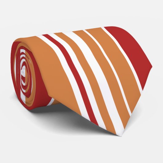 Donkerrood, wit, oranje Retro Striped Stropdas (Opgerold)