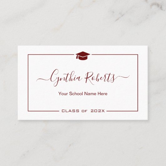 Donkerrood wit script standaard Afstuderen Visitekaartje (Voorkant)