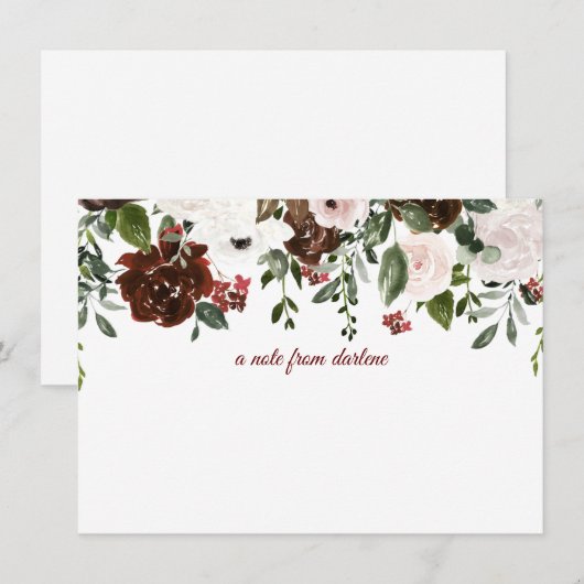 Donkerrood, wit, zachte roze rozen met groen notitiekaartje (Voorkant / Achterkant)