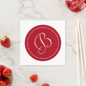 Donkerrood/witte stip monogram servet (Insitu)