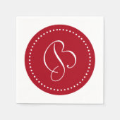 Donkerrood/witte stip monogram servet (Voorkant)