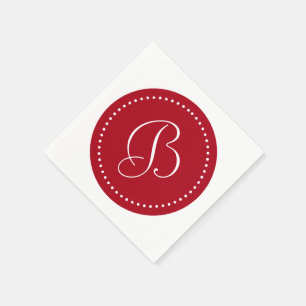 Donkerrood/witte stip monogram servet
