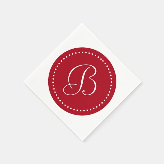 Donkerrood/witte stip monogram servet (Hoek)