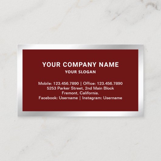 Donkerrood Zilver Folie Onroerend goed Fotomakelaa Visitekaartje (Achterkant)