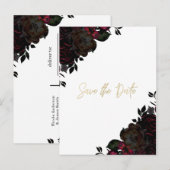 Donkerrood & Zwart Bloemmotief Gothisch 'Save the  Aankondigingskaart (Voorkant / Achterkant)