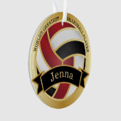 Donkerrood, zwart en goudvolleybal | DIY-naam Ornament (voorkant)