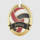Donkerrood, zwart en goudvolleybal | DIY-naam Ornament (voorkant)