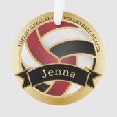 Donkerrood, zwart en goudvolleybal | DIY-naam Ornament (voorkant)