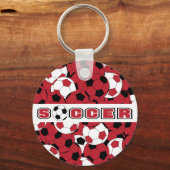 Donkerrood, zwart en wit Voetbal Sleutelhanger (Voorkant)