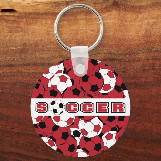 Donkerrood, zwart en wit Voetbal Sleutelhanger (Voorkant)