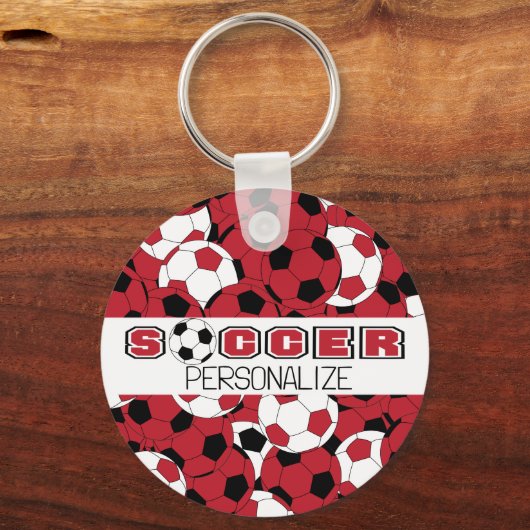 Donkerrood, zwart en wit Voetbal Sleutelhanger (Achterkant)