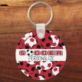 Donkerrood, zwart en wit Voetbal Sleutelhanger (Voorkant)