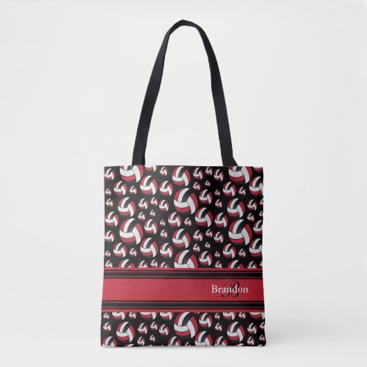 Donkerrood, zwart en wit volleybal personaliseren tote bag (Voorkant)