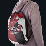 Donkerrood, zwart en wit volleybal sport Drawstri Trekkoord Rugzakje<br><div class="desc">🥇 EEN ORIGINEEL KOPYRIGHT ART ONTWERP VAN Donna Siegrist ALLEEN BESCHIKBAAR OP ZAZZLE! 🏐 Volleyball Drawstring Backpack klaar voor u om zich te personaliseren. Deze vangsnaarrugzak is perfect om rond je essentie te lopen terwijl je van de ene plek naar de andere loopt... Dus maak je klaar, pak en ga....</div>