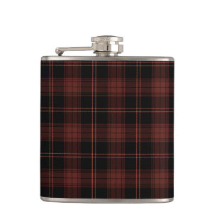 Donkerrood, zwart geruit (tartan) patroon heupfles