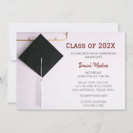 Donkerrood/zwart Graduation Cap Invitation Kaart
