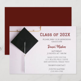 Donkerrood/zwart Graduation Cap Invitation Kaart