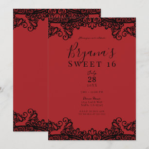 Donkerrood & Zwart Kanten Maskerade Sweet 16 Kaart