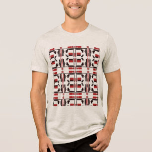 Donkerrood Zwart Kleine Tegelvormen Lijnen Art Des Tri-Blend Shirt