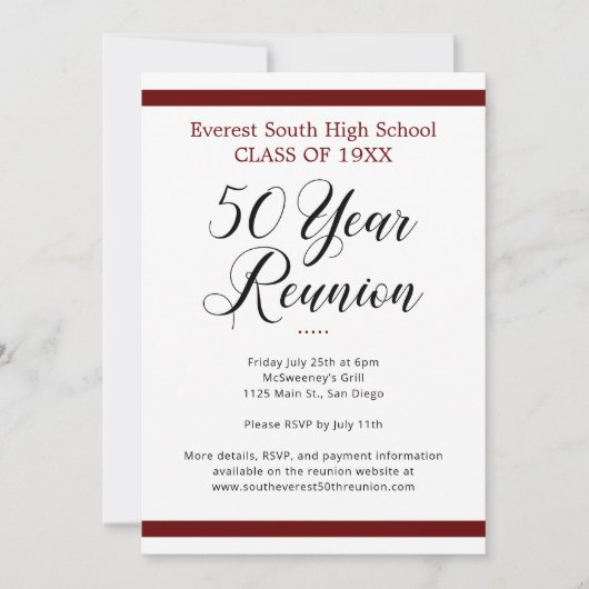 Donkerrood zwart minimalistische 50 jaar klasse re kaart (Voorkant)