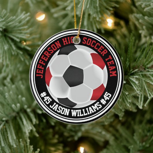 Donkerrood, zwart & wit Voetbal ⚽ Keramisch Ornament (Boom)