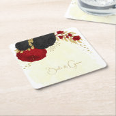 donkerrood & zwarte bloemen goud kartonnen onderzetters (Schuin)