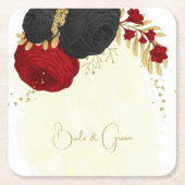 donkerrood & zwarte bloemen goud kartonnen onderzetters (Voorkant)