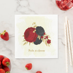 donkerrood & zwarte bloemen goud servet