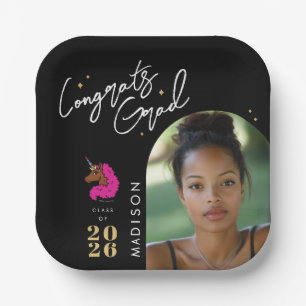 Donkerroze Afro Eenhoorn Afstuderen Papieren Bordje