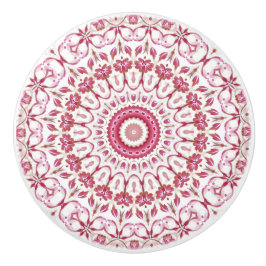 Donkerroze Bloemen Mandala Keramische Knop