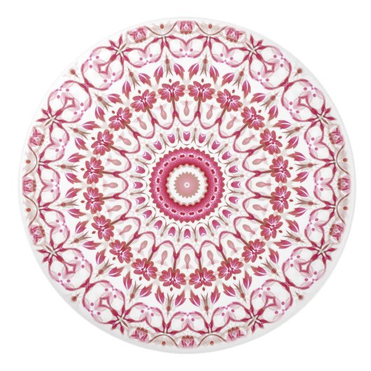 Donkerroze Bloemen Mandala Keramische Knop (Voorkant)