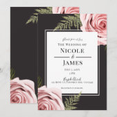 Donkerroze Bloemen Rozen Rustiek Shabby Chic Huwel Kaart (Voorkant / Achterkant)