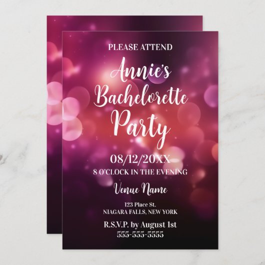 Donkerroze Bokeh Bachelorette Party Kaart (Voorkant / Achterkant)