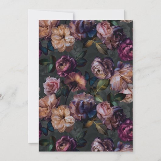 Donkerroze Bourgondië & Goud Bloemen Bruidsbrunch Kaart (Achterkant)