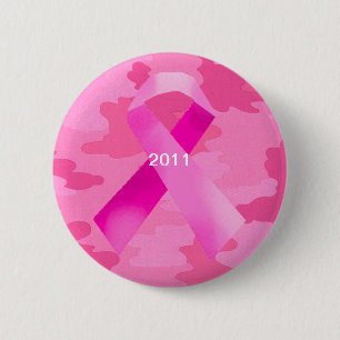 Donkerroze Camouflage roze lint datum Button
