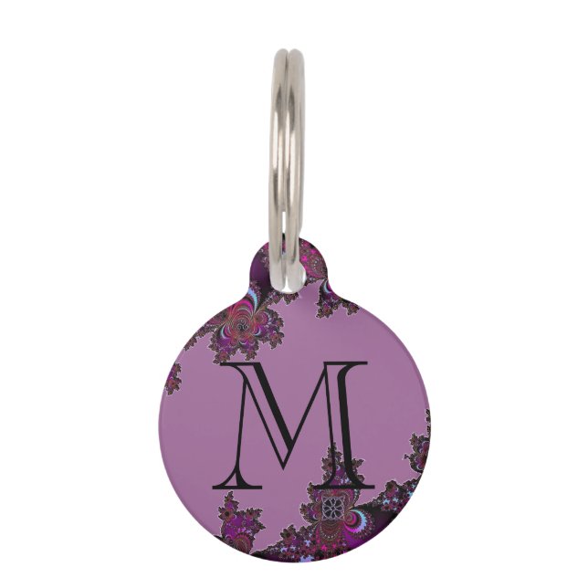 Donkerroze celtisch fractal Design Huisdierpenning (Achterkant)