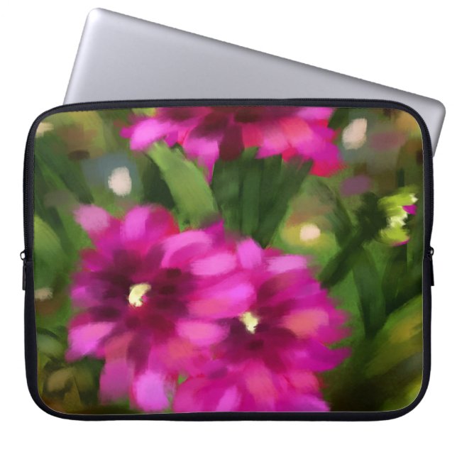 Donkerroze Dahlia Bloemen Bloem Groen Laptop Sleeve (Voorkant)