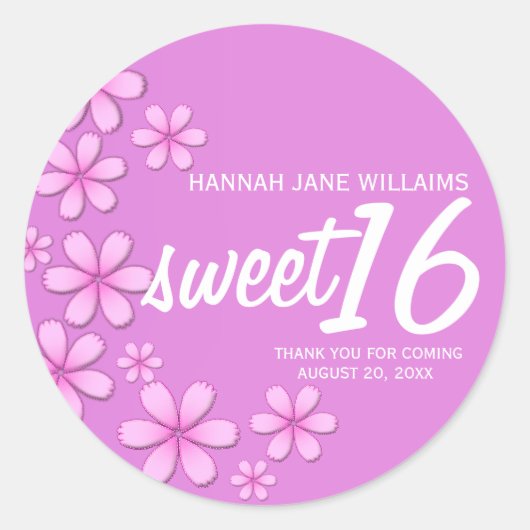 Donkerroze Daisy Gepersonaliseerde Sweet 16 Sticke Ronde Sticker (Voorkant)