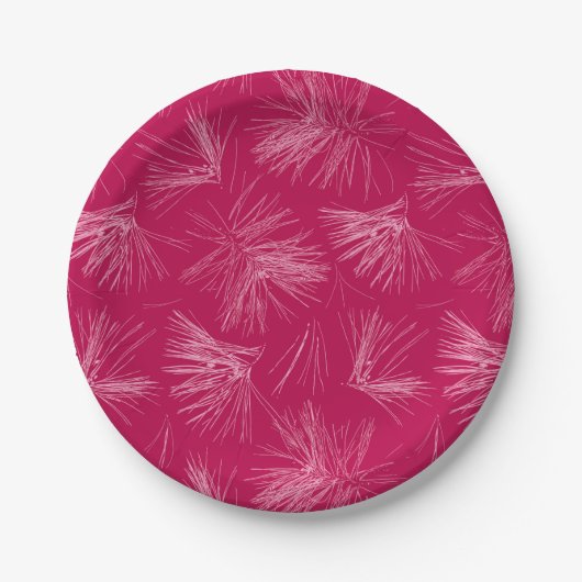 Donkerroze dennenboomnaalden papieren bordje (Voorkant)