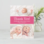 Donkerroze drie foto's, Babymeisje Bedankkaart (Staand voorkant)