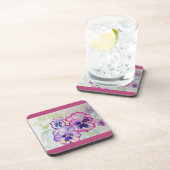 Donkerroze driekleurig viooltje Aquarel Bloem bloe Bier Onderzetter (Rechterzijde)