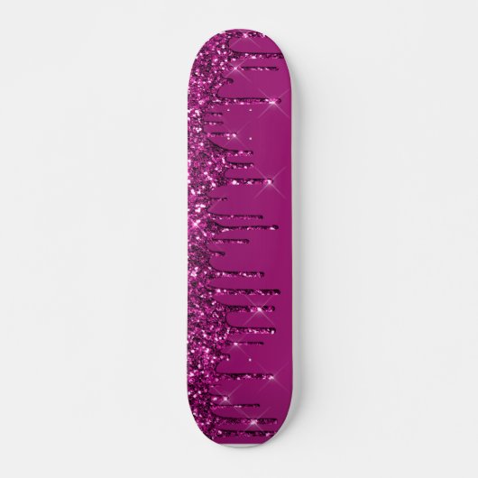 Donkerroze druppelaar glitter persoonlijk skateboard (Voorkant)