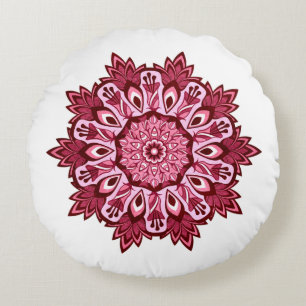 Donkerroze en grijs Omkeerbare Boho Mandala Rond Kussen