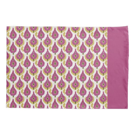 Donkerroze en mosterd Ikat patroon Kussensloop (Achterkant)