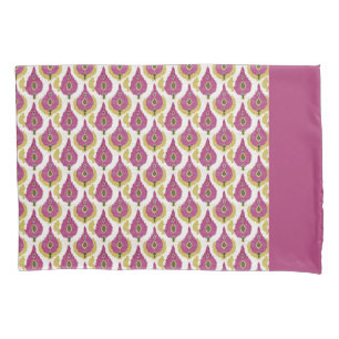 Donkerroze en mosterd Ikat patroon Kussensloop