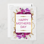 Donkerroze en paarse bloemen Moederdag Briefkaart (Voorkant / Achterkant)