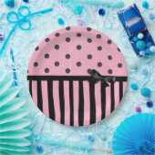 Donkerroze en zwart Polka Dot Gestreept Papier Bor Papieren Bordje (Feest)