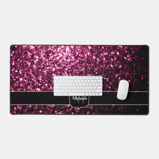 Donkerroze faux glitter fonkelt Monogram Bureaumat (Keyboard & Muis)