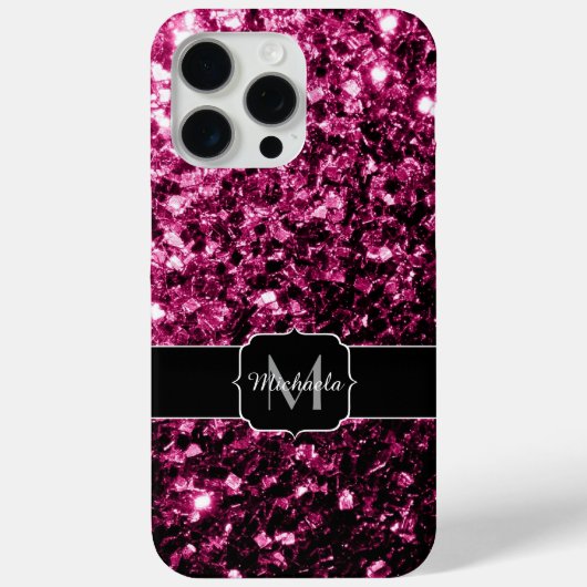 Donkerroze faux glitter fonkelt Monogram Case-Mate iPhone Case (Achterkant)