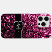 Donkerroze faux glitter fonkelt Monogram Case-Mate iPhone Case (Achterkant (horizontaal))
